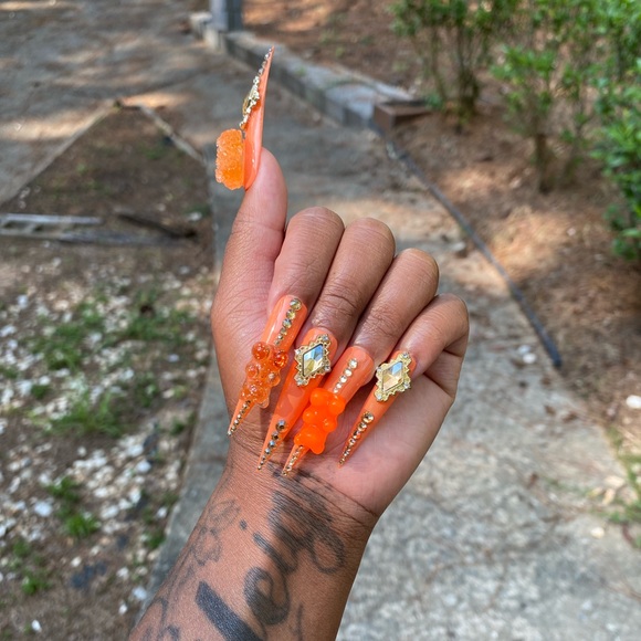 Other - Xl Orange Stiletto Press ons with Rhinestones